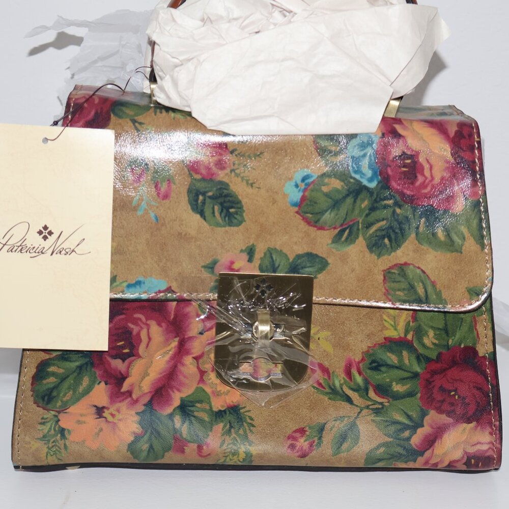 Patricia Nash Chauny Leather Satchel Victorian Garden Brown Vintage